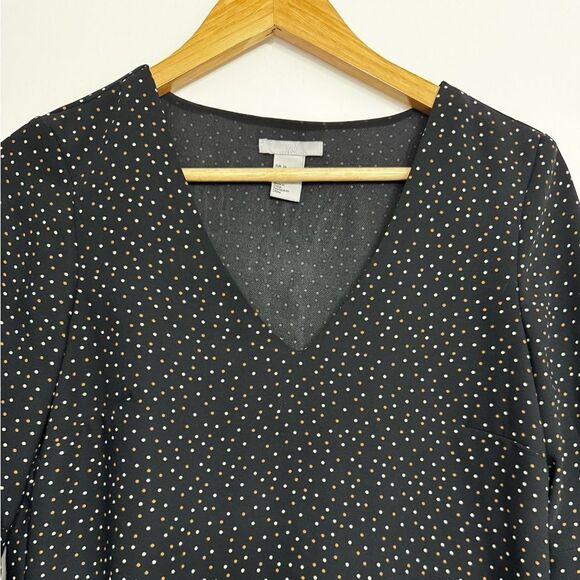 H&M Black Polka Dot Mini Dress Bell Sleeve Size 4 - Picture 2 of 10